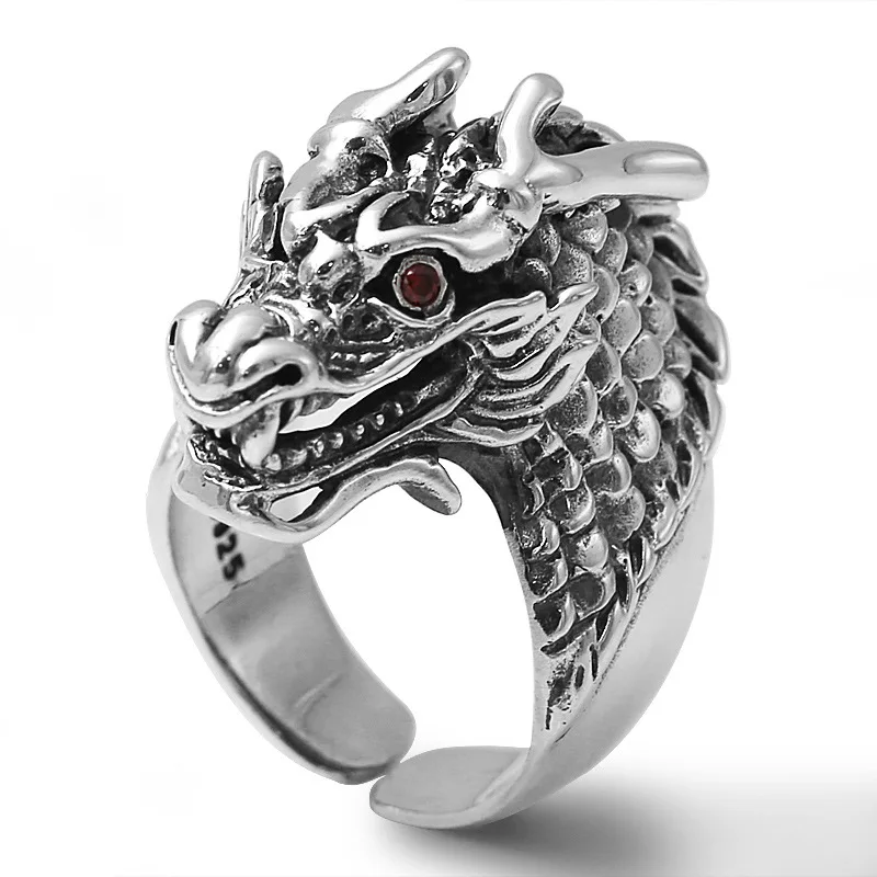 

Pure 925 Sterling Silver Dragon Ring Animal Domineering Rings for Men Male Red Zircon Punk Thai Silver Fashion Jewelry Gifts