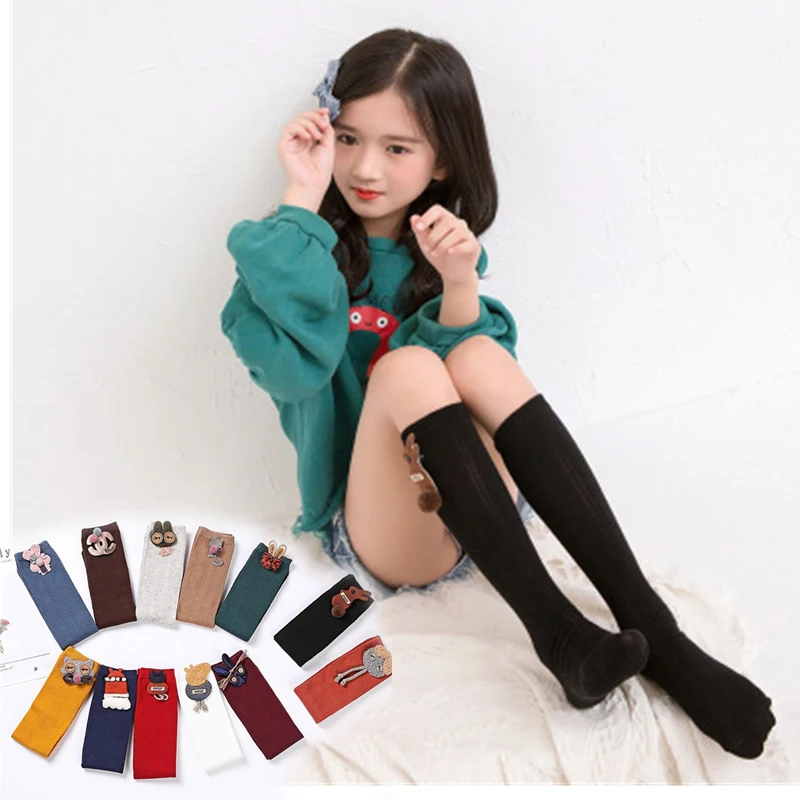 

Lovely Girls Socks New Fashion High Socks Pure Colour Cartoon Animals Silk Sock Schoolchild