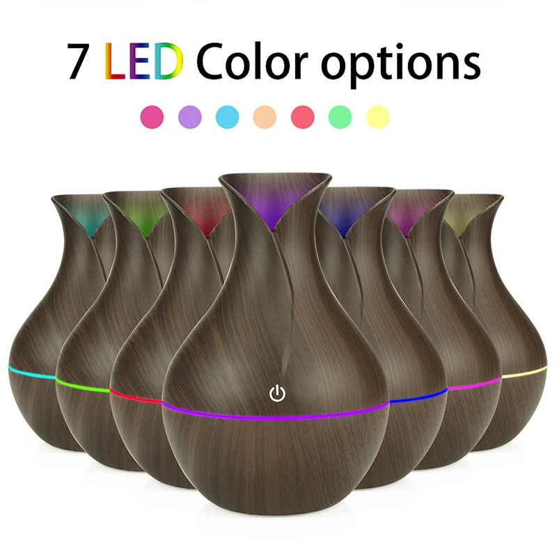 

Mini Electric Air Humidifier Ultrasonic Aroma Essential Oil Diffuser Wood Grain Cool Mist Maker LED Light Usb for Home Office