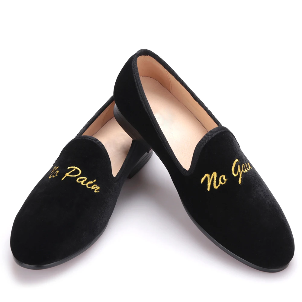 Новое поступление Мужские бархатные туфли с вышивкой лоферы для торжеств и