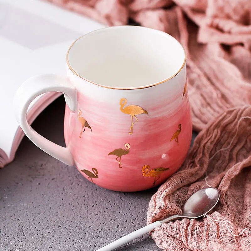 Модная кружка с фламинго креативная керамическая чашка для пар завтрака милая