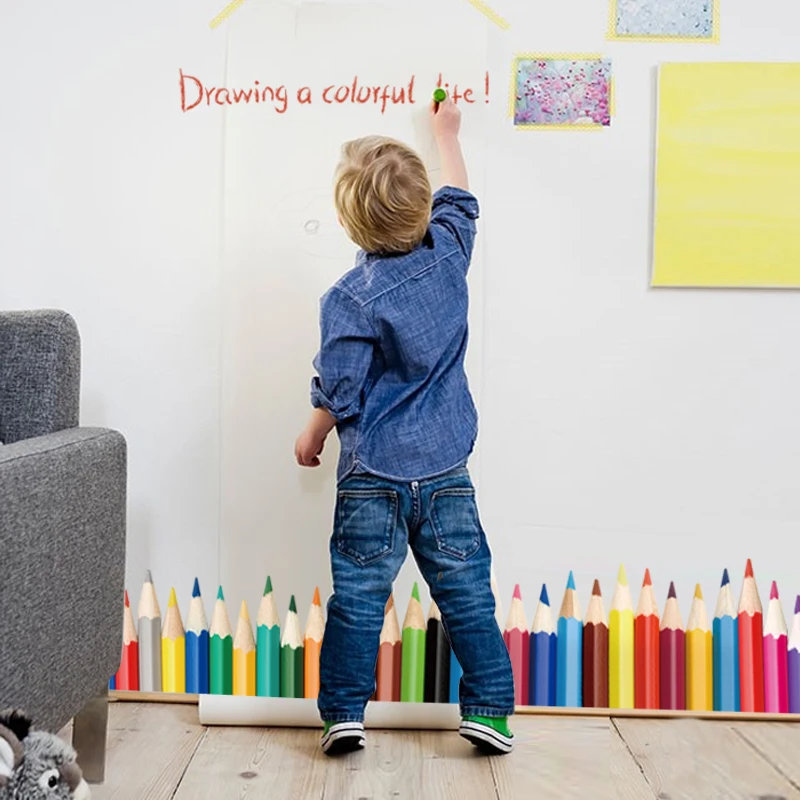 

SK7014 Colored pencils baseboard sticker waterproof for kid children room classrooms removable mural wall stickers decoration