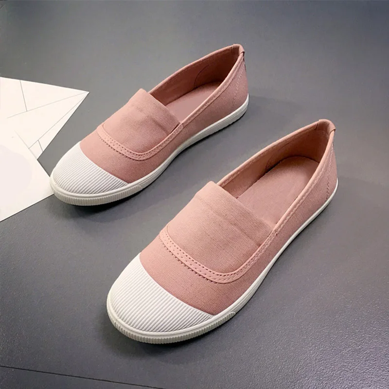 pink MCCKLE/Осенняя женская повседневная обувь на плоской подошве; лоферы; Новинка; однотонная парусиновая обувь с мягкой подошвой; однотонная обувь с закрытым носком для девочек - Цвет: pink