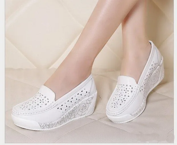 Женские туфли из натуральной кожи с перфорацией на платформе