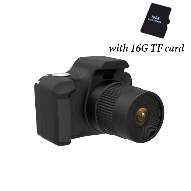 black with 16g card Детская зеркальная камера Детская Цифровая камера игрушка 1080P HD дисплей мини зеркальная камера детский подарок на день рождения образовательная игрушка-игра фото - Цвет: black with 16g card