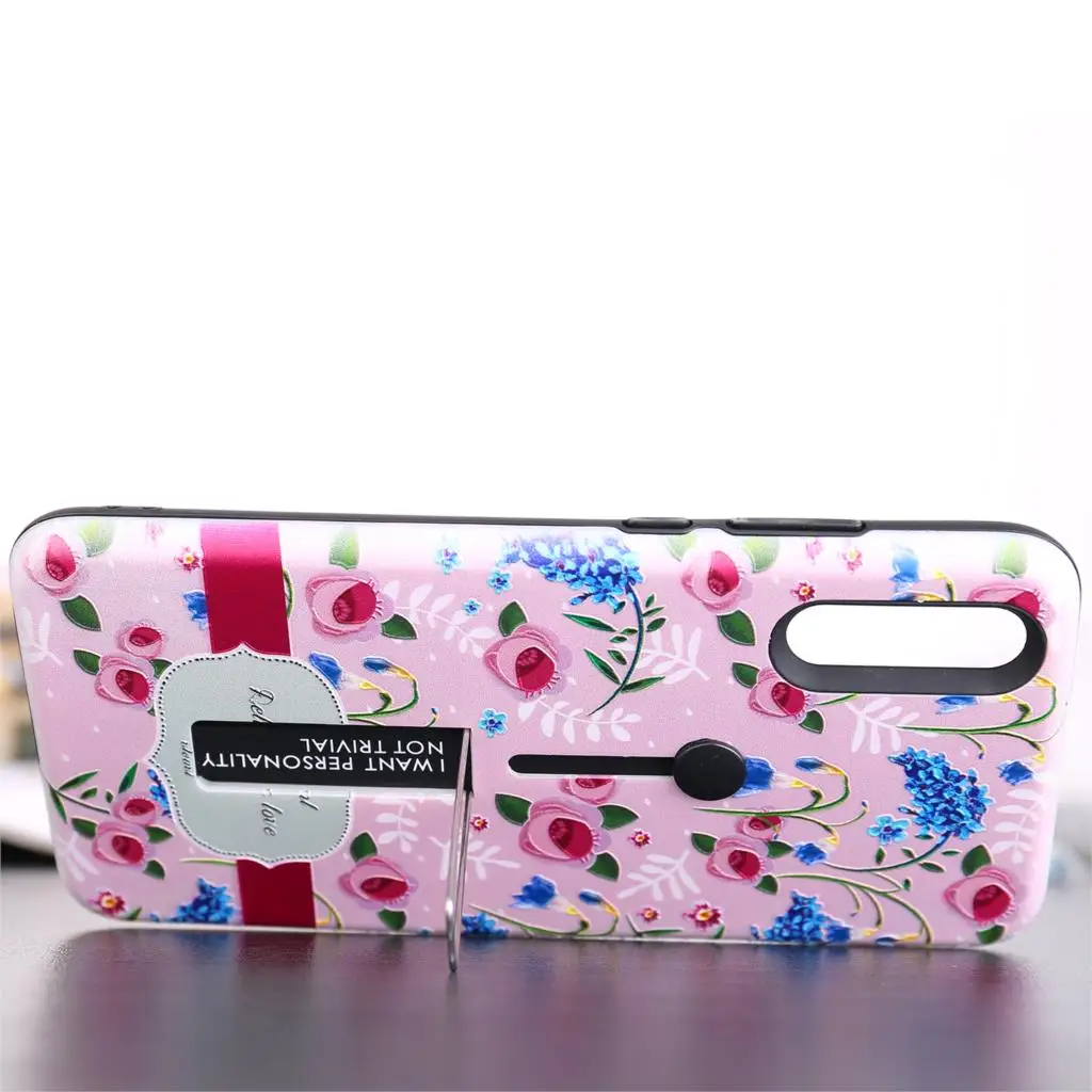 Dulcii для huawei P20 Pro тиснением цветочный узор ТПУ PC Гибридный чехол с палец сцепление