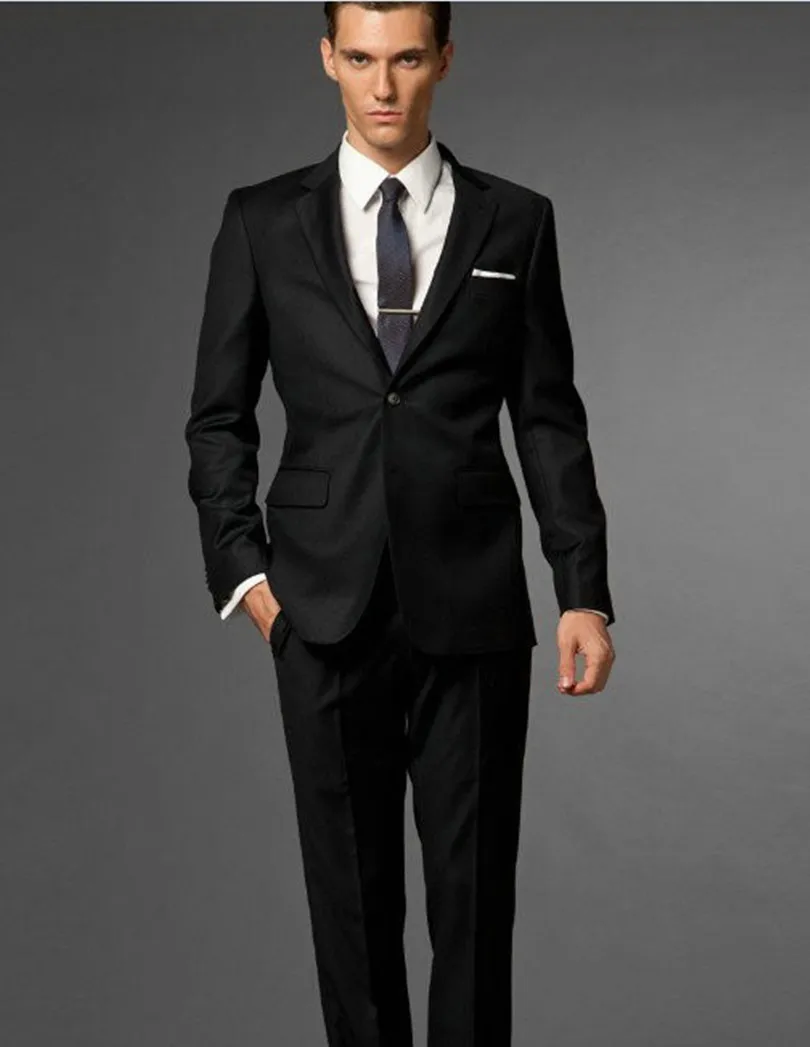 

Custom Made Groom Wear Notch_Lapel_Two_Button_Black_Stripes_Suits_For_Men