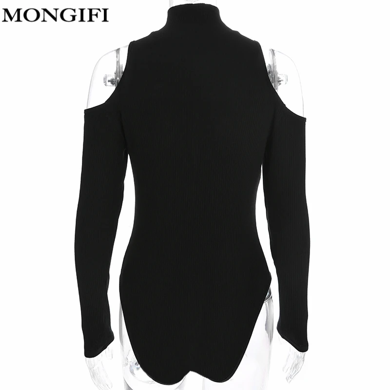 MONGIFI пикантные черные сапоги с длинным рукавом боди Для женщин открытыми плечами