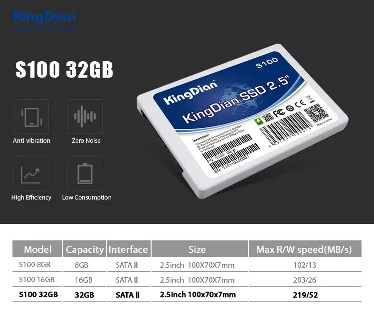 KingDian SSD SATA SATA2 внутренний жесткий диск SSD для ПК настольный ноутбук S100 32 Гб S100 16 Гб