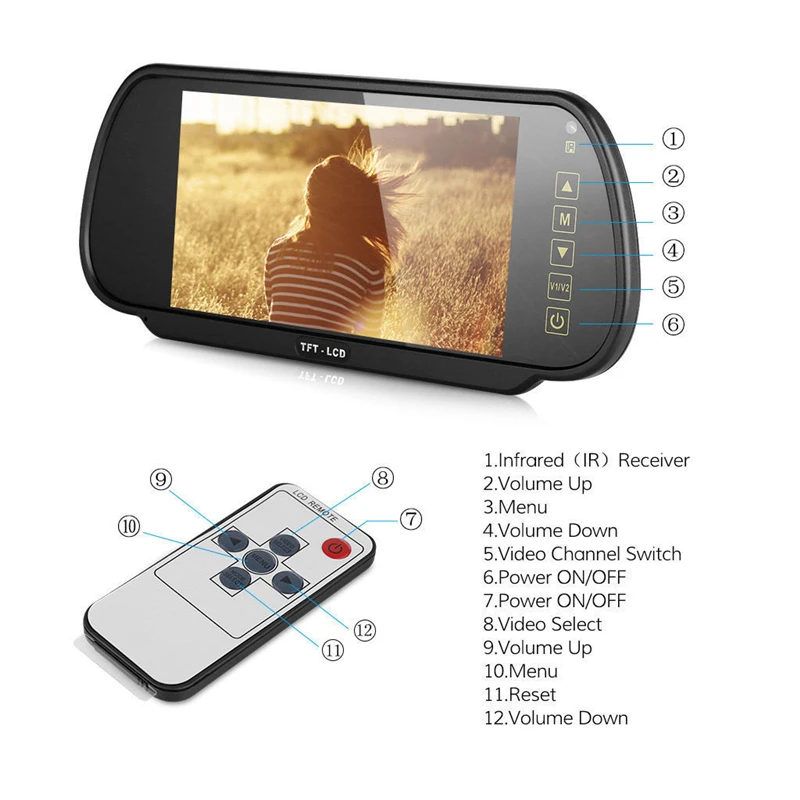 Yuanting 7 дюймов Дисплей Автомобильное зеркало заднего вида автомобиля монитор и с