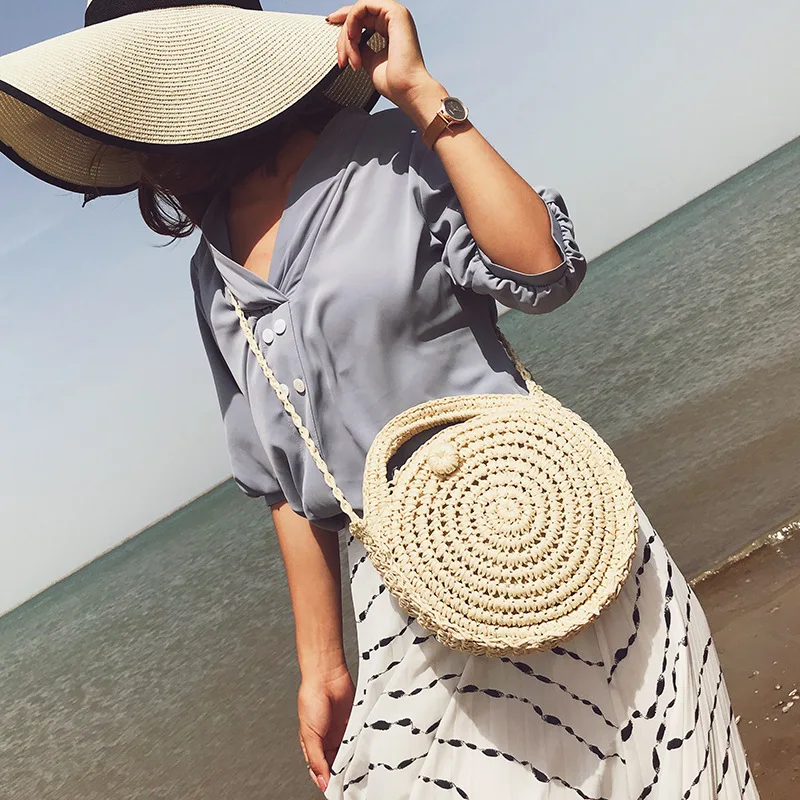 Круглая плетеная сумочка ручной работы XMESSUN винтажная соломенная вязаная