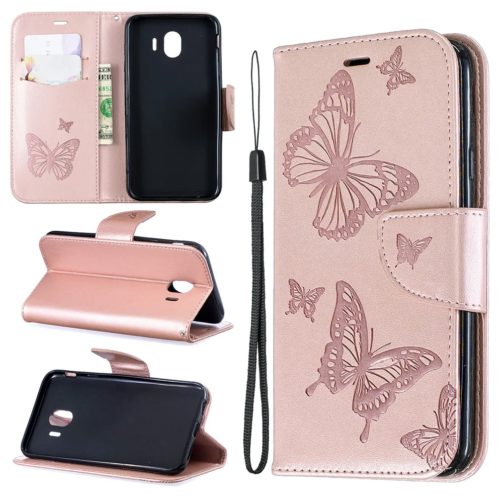 

Phone Case For Samsung Galaxy J4 2018 Case Embossing Butterfly Flip Leather Wallet Cover For Galaxy J4 Plus 2018 Case Cover Capa