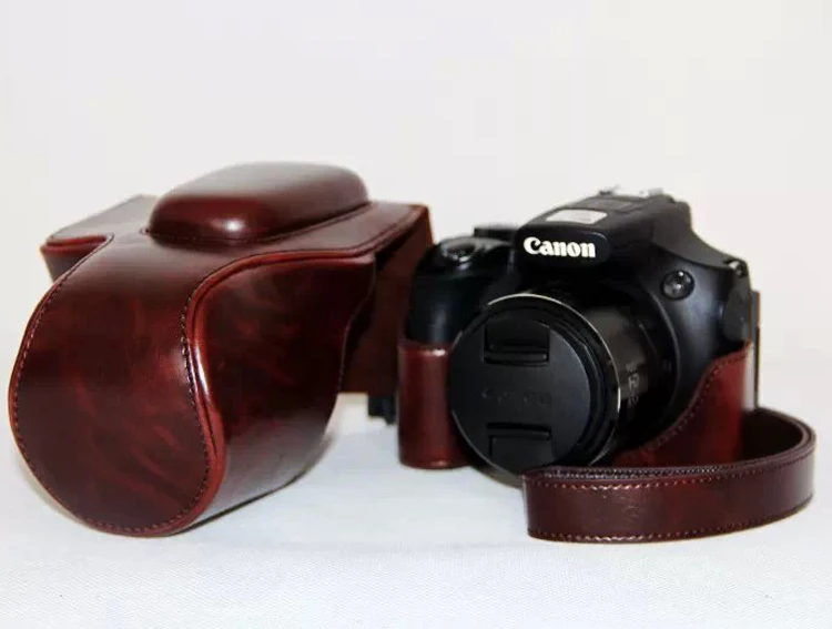 Новинка чехол из искусственной кожи для камеры Canon SX60 с ремешком кофейный черный