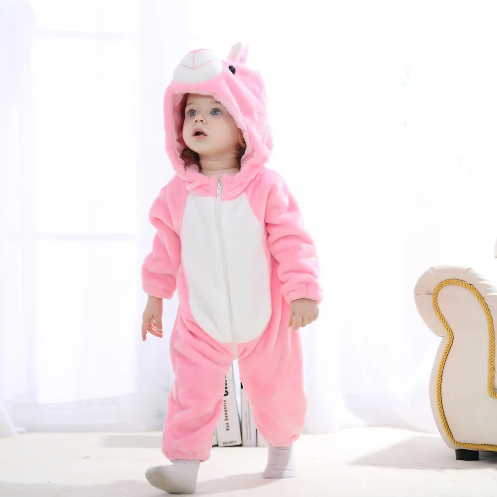 Удобные детские комбинезоны с капюшоном и рисунками животных для новорожденных