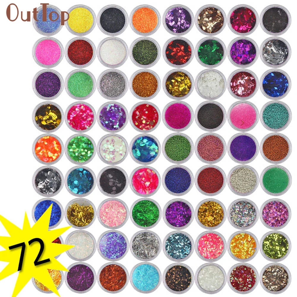 OutTop 2018 Новые 72 цвета Блестки для ногтей акриловый УФ порошок Польский Набор