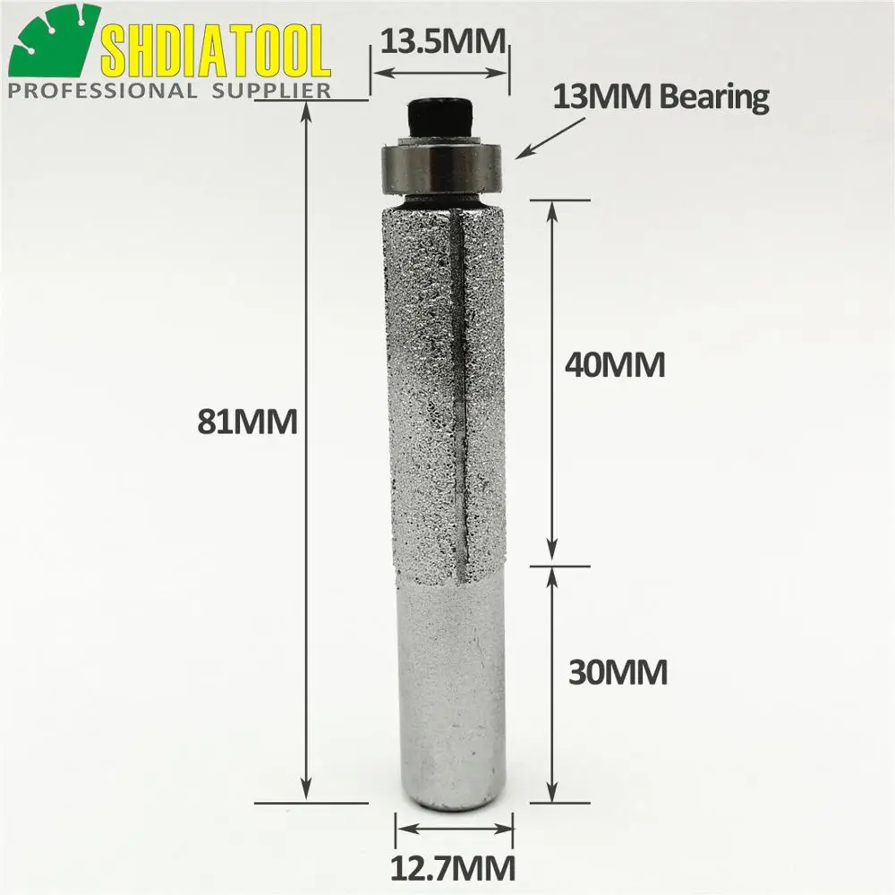 SHDIATOOL (No.2) 2PK Straight Cutter With Bear Vacuum Brazed Diamond Router Bits 1/2&quot Shank Granite Marble edge profiling |
