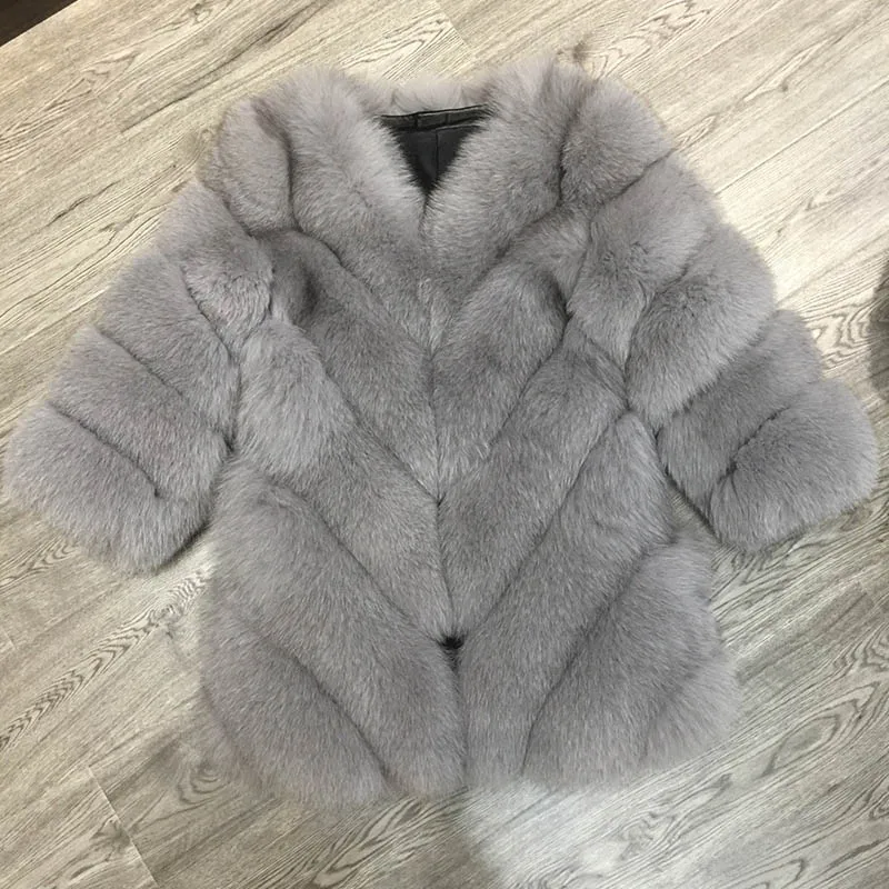 Light Grey Jancoco Max Lady модное зимнее теплое длинное пальто из натурального Лисьего меха, женская верхняя одежда из натурального меха, Новое поступление S7152 - Цвет: Light Grey