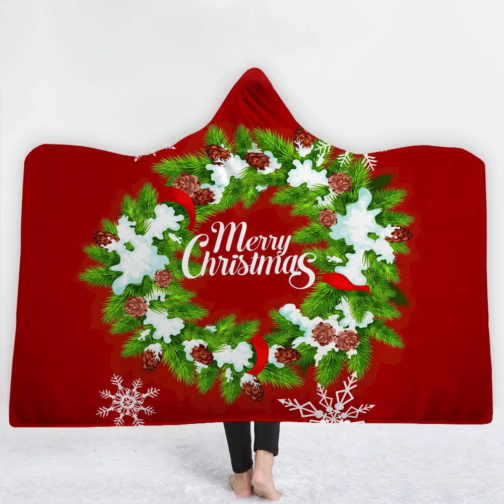 3D Christmas Printed Soft Cozy Blanket with hooded fleece cap night-robe winter Wrapped cloak L320-2 | Мать и ребенок