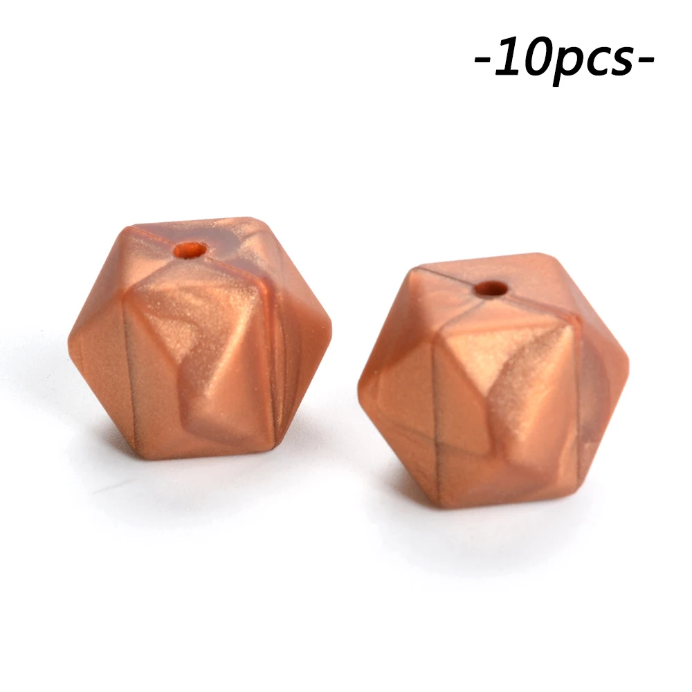 metal copper LOFCA 10 шт./лот шестигранные бусины 17 мм геометрические силиконовые бусины BPA бесплатно детские жевательные прорезыватели зубопрорезыватель соска зажим - Цвет: metal copper