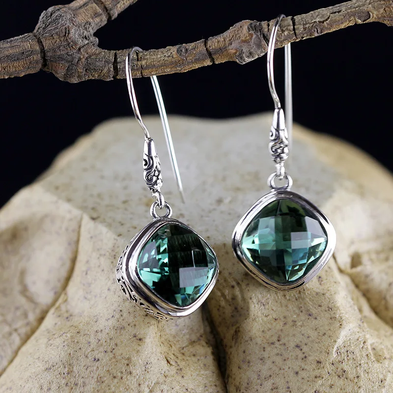 Женские серьги из серебра 2018 пробы подвески с зелеными