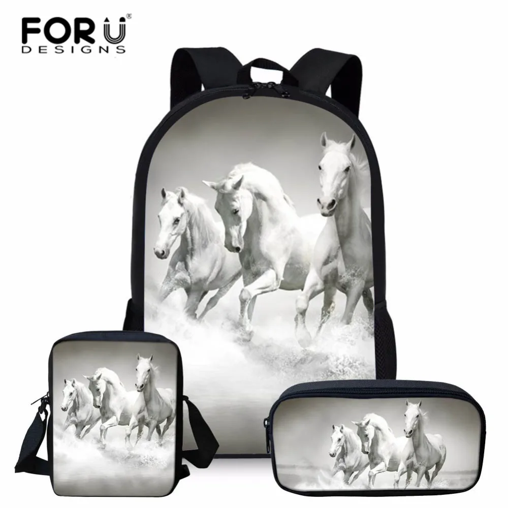 Школьные ранцы FORUDESIGNS с 3d рисунком лошади для женских рюкзаков, рюкзак на плечо, Детская сумка для книг, шт./компл.