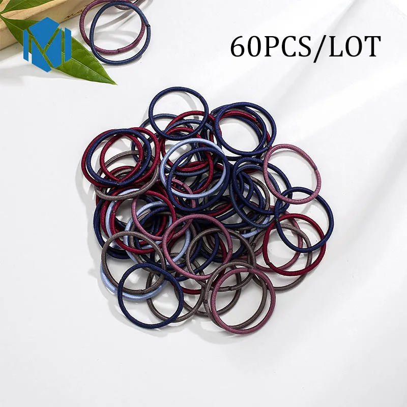 60PCS dark color 60/120 шт./партия, нейлоновые резинки ярких цветов 3 см для девочек, безопасные эластичные резинки для волос для детей, держатель для конского хвоста, Детские аксессуары для волос - Цвет: 60PCS dark color