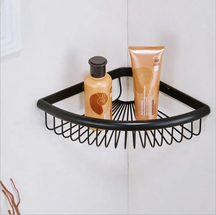Brass Vintage Black Bathroom Shelf Wall Mounted Corner Storage Basket Triangle Racks Accessories Products | Обустройство дома