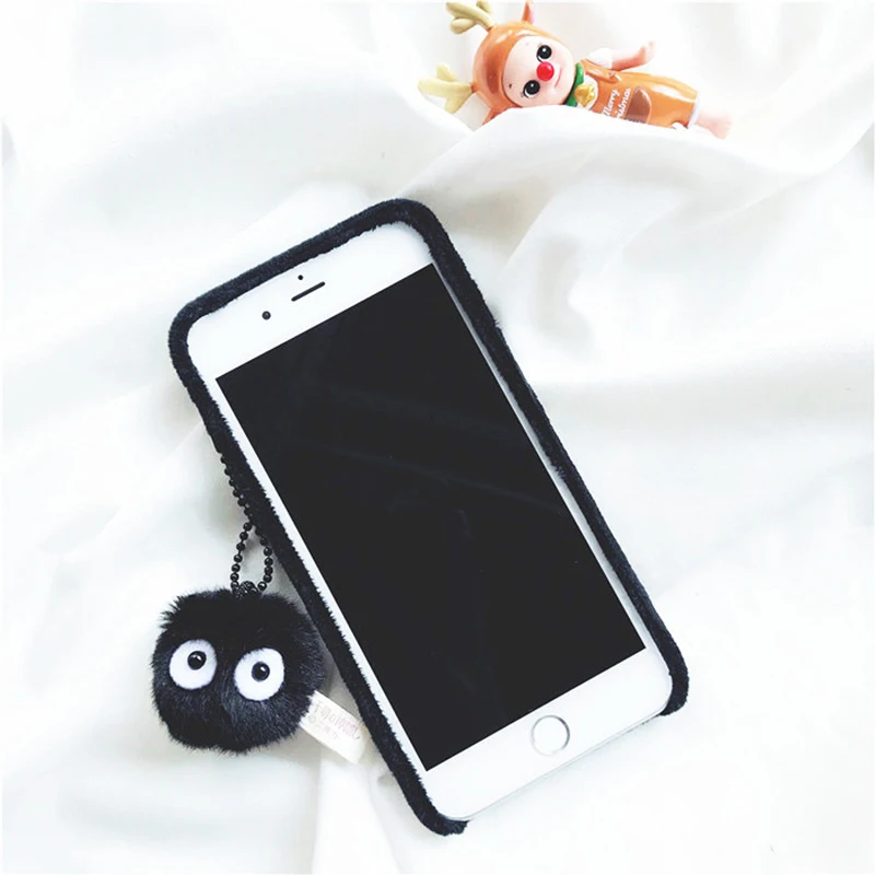 Winter Plush Totoro Briquettes Pendant for Apple iPhone 8 8plus 7 7plus Phone Case X 6 6s Plus Cartoon Coque | Мобильные телефоны и
