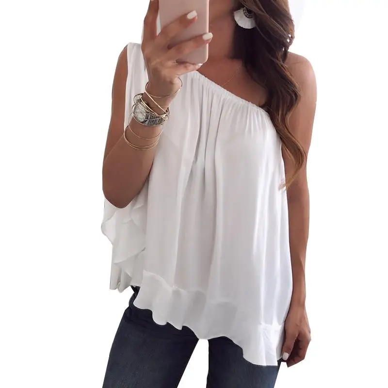Летние Для женщин одно плечо блузка рубашка 2018 Повседневное пикантные