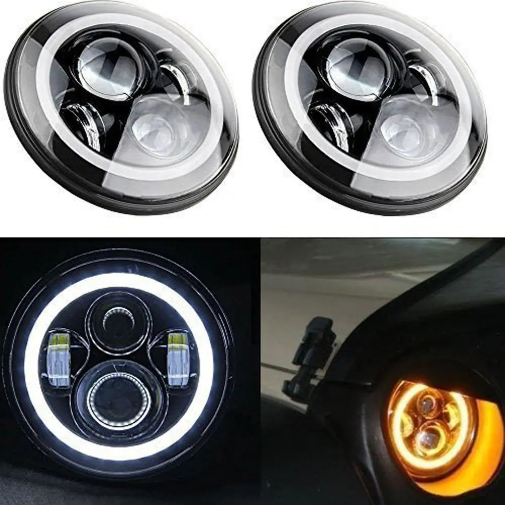 Пара для JK Wrangler TJ 7 дюймов круглый светодиодный фонарь Белый Halo Angel Eye / DRL желтый