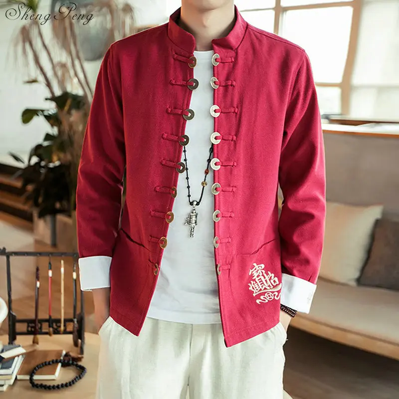 

Китайская традиционная Мужская одежда, мужская одежда одежды стиля Востока для мужчин, костюм Брюса Ли, китайская куртка для мужчин Тан, V753