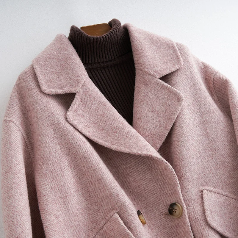 

Korean Style Women Wool Coat 2021 Fashion Double-sided Woolen Coats Alpaca Cashmere Jackets Autumn Winter Female Jacket YQ289