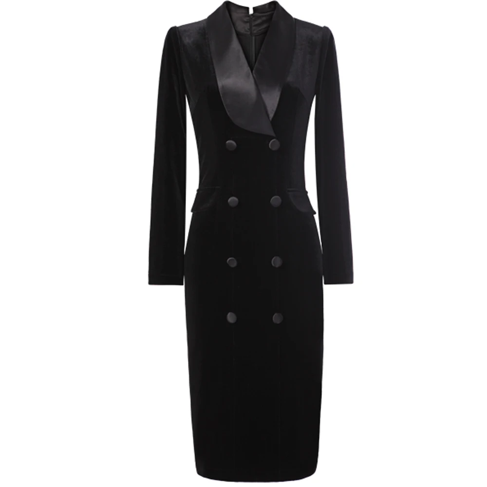 Двубортное сексуальное бархатное платье блейзер женское офисное с длинным