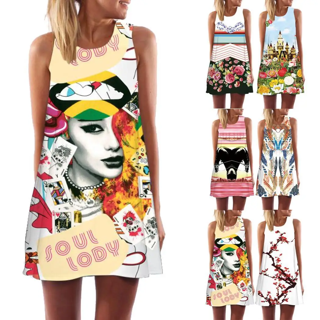 Женский Повседневный пуловер с круглым вырезом без рукавов принтом лето выше