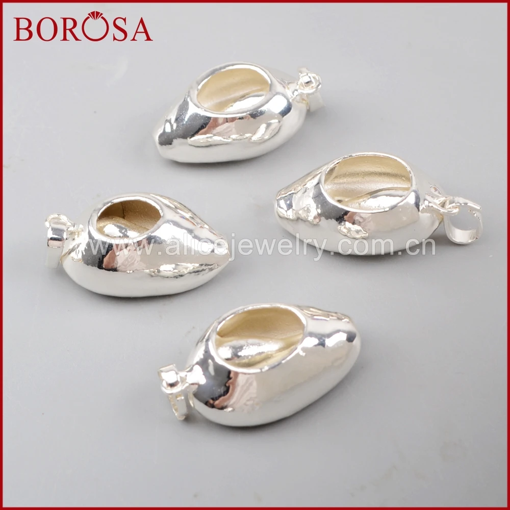 

BOROSA 10PCS Fashion Full Silver Color Natural Cowrie Shell Pendant Beads Gems Pendant Jewelry for Women Necklace G1523-2