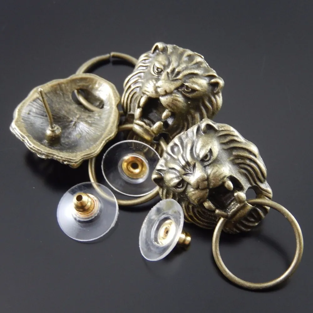 16 шт. Винтаж Лев Серьги заклепки+ хлопок Для женщин Рок Стиль Jewelry Талисманы старину Бронзовый сплав ювелирных изделий животного Форма 34813