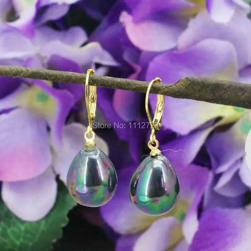 Женские серьги капельки с жемчугом черные натуральным 12 х16 мм|shell pearl earrings|pearl shell