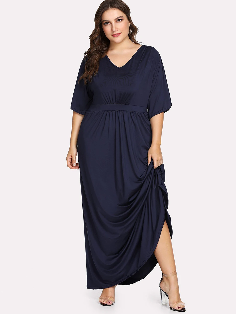 Фото Yileen Империя Глубокий V шеи платье плюс Размеры XL-6XL Для женщин Flare рукавом платья Yileen Империя Глубокий V шеи платье плюс Размеры XL-6XL Для женщин Flare рукавом платья