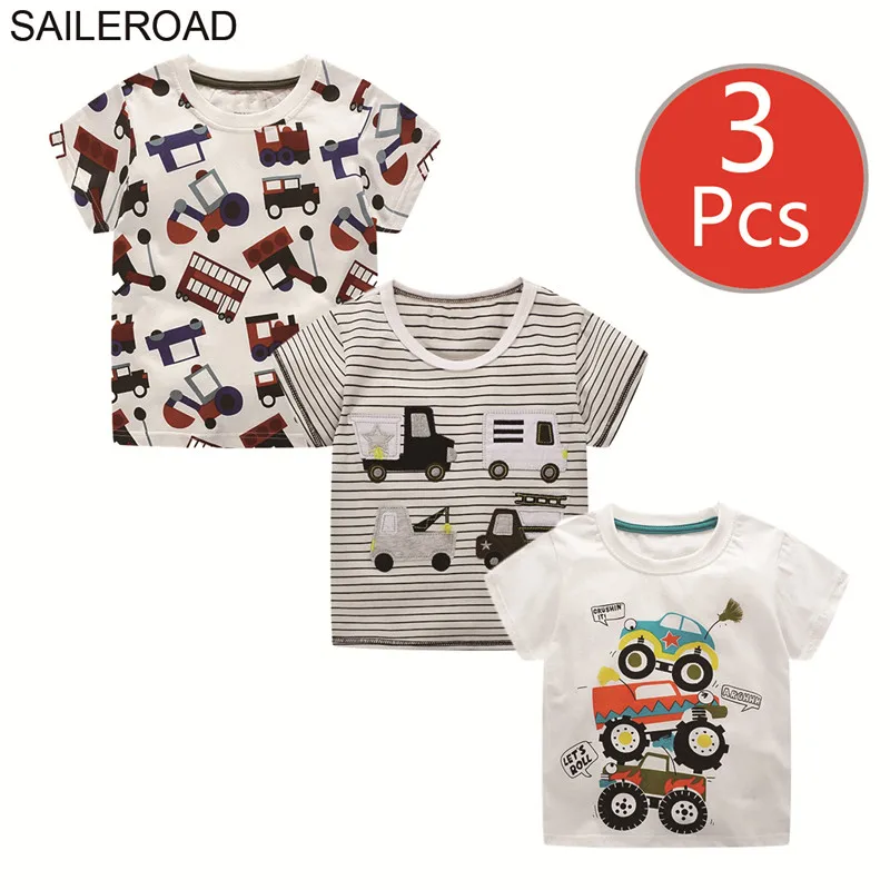 6313 6311 6381 photo SAILEROAD 3 шт. / Много Детские Футболки Мультфильм Автомобиль Экскаватор Дети Топы Тис для Мальчиков Одежда Шаблон Динозавров Детские Девочки Рубашки - Цвет: 6313 6311 6381 photo