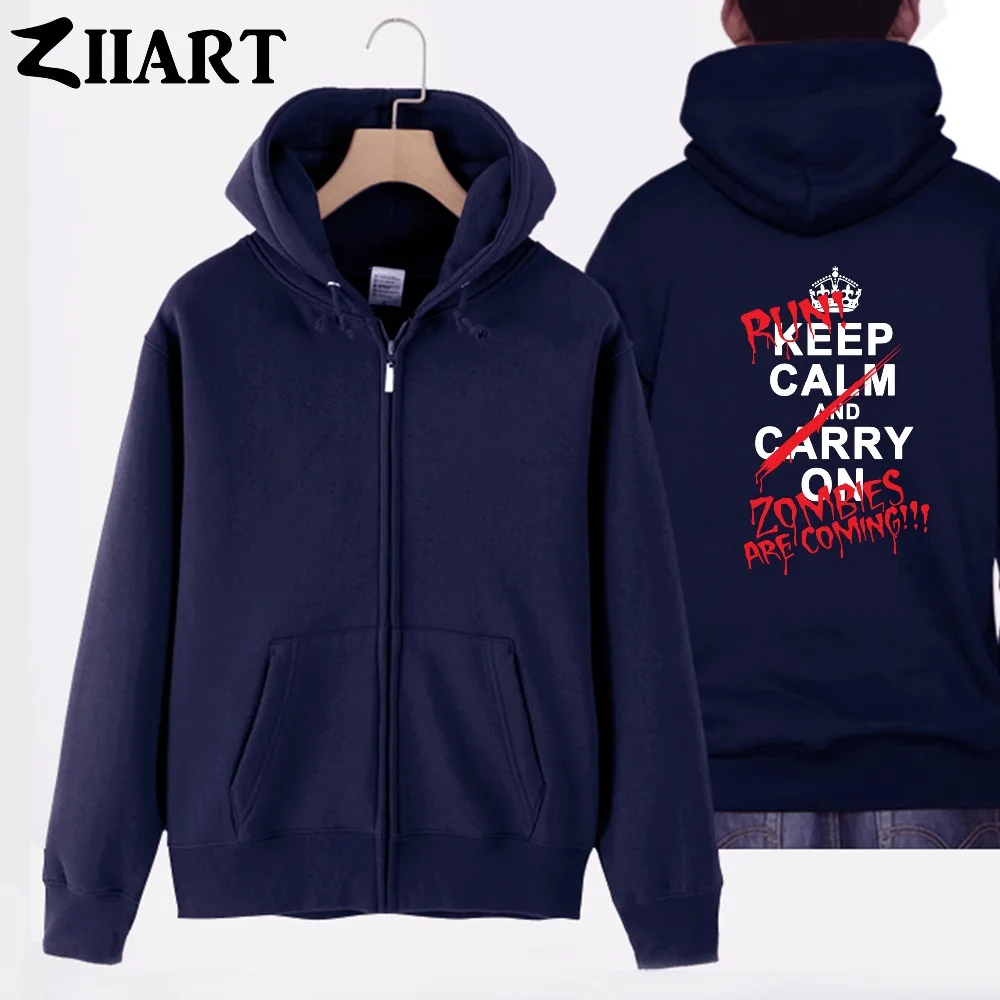 Imperial crown keep calm and carry on run zombies are coming/Одежда для пар мужские хлопковые куртки с