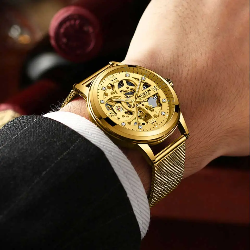 FNGEEN 2019 деловые мужские светящиеся часы Tourbillon водонепроницаемые механические