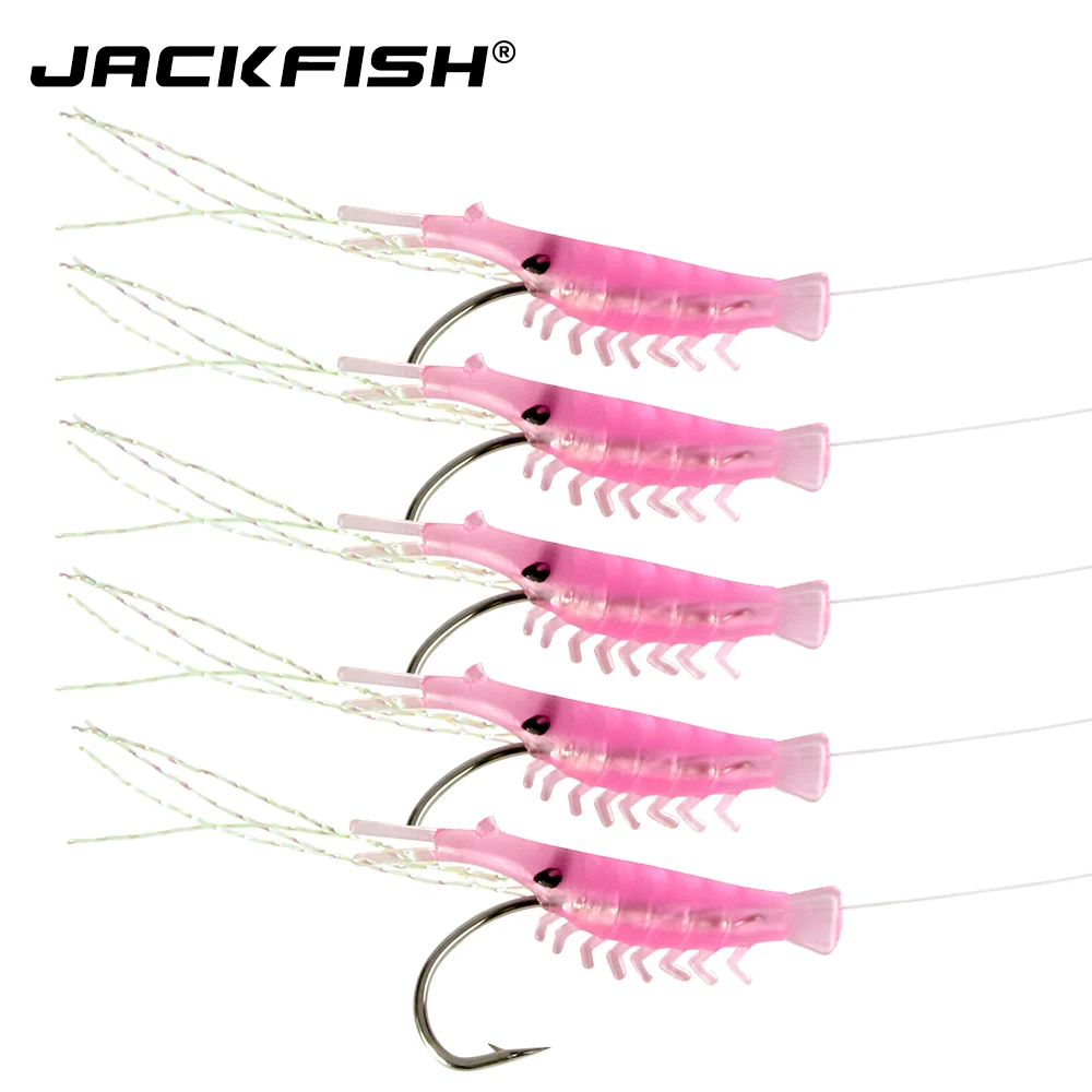 JACKFISH New light red shrimps Soft Fishing Lure 5pcs/set line fishing Bait Jigs soft lure Worm Fake 6 size | Спорт и развлечения
