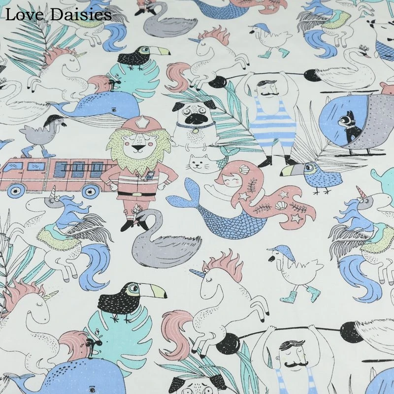 100% хлопок саржа мультфильм скандинавский ветер Альпака Русалка Единорог Лебедь