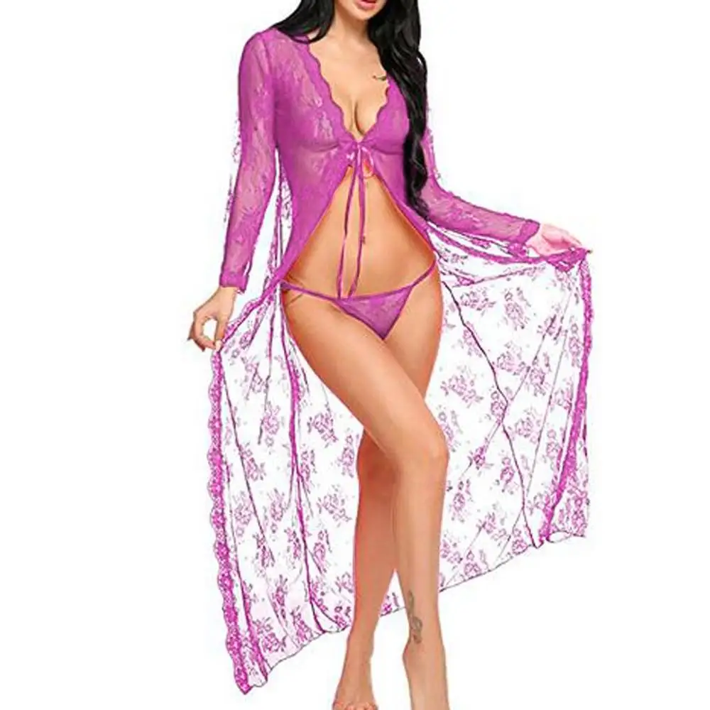 HOT PINK Женское сексуальное нижнее белье Babydoll, сексуальное эротическое нижнее белье, костюмы, длинная ночная рубашка, одежда для сна, белье с стрингами, пижама, халат, Lenceria - Цвет: HOT PINK