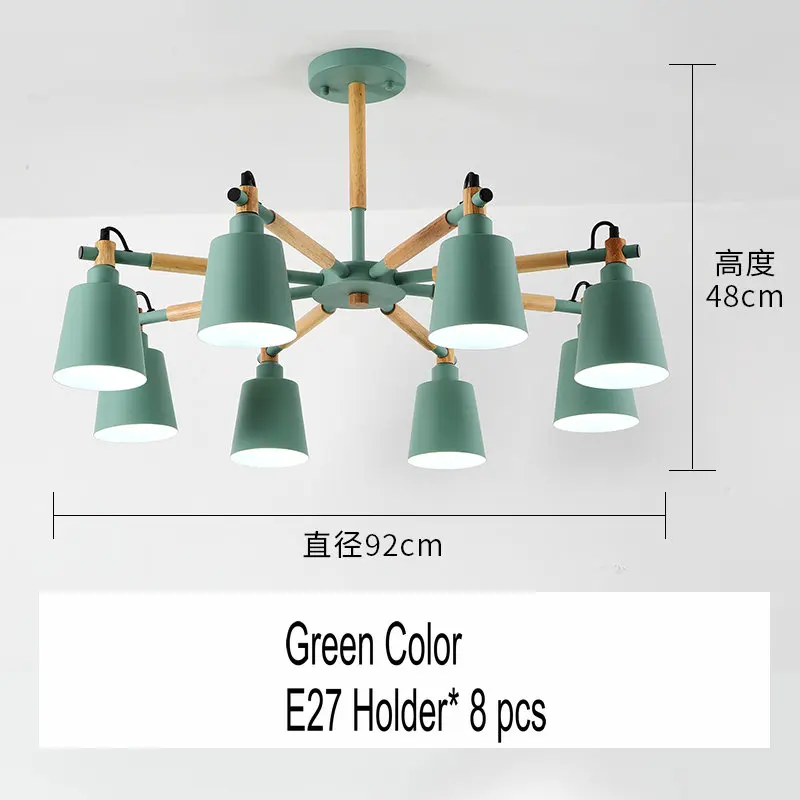 Green-8 lights Artpad Nordic люстра лампа 3/6/8 светильник s металлический оттенок деревянный подвесной светильник для Спальня Гостиная Обеденная светильник ing светильники - Цвет абажура: Green-8 lights