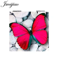 jweijiao art photo butterfly pocket mirrors square shaped 1x2x magnifying folding mini pu leather espejo makeup mirrors