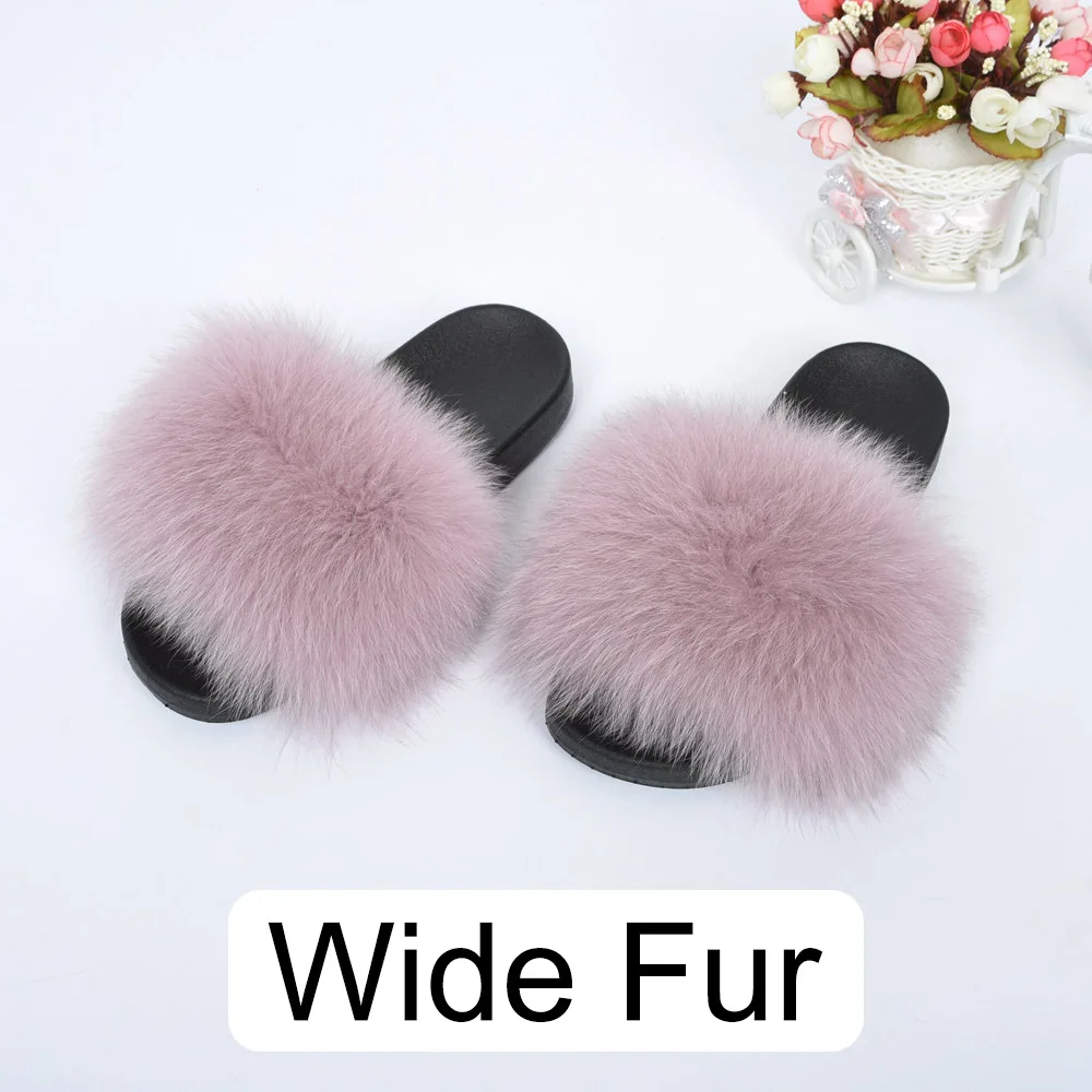 Grey Pink 14cm Женские меховые шлепанцы с лисьим мехом на 14 см, большие пушистые меховые Шлепанцы из натурального меха, S6042 - Цвет: Grey Pink 14cm