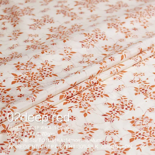 Красный Pearlsilk 14momme плотный шелк хлопок маленькие цветы печатные материалы для одежды летнее платье DIY Одежда ткани - Цвет: Красный