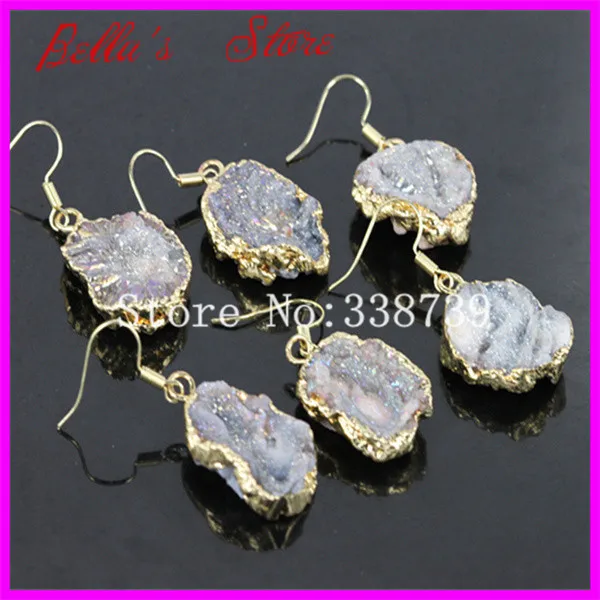 1 пара женские серьги подвески с натуральной друзой|crystal dangle earrings|dangle earringshook earrings |