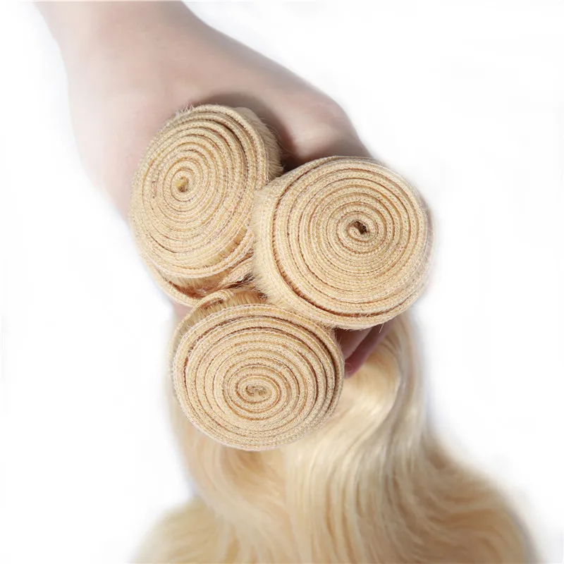 ALOTOP Blonde 613 пучки с закрытием бразильские волнистые волосы фронтальной Remy perruque chevex